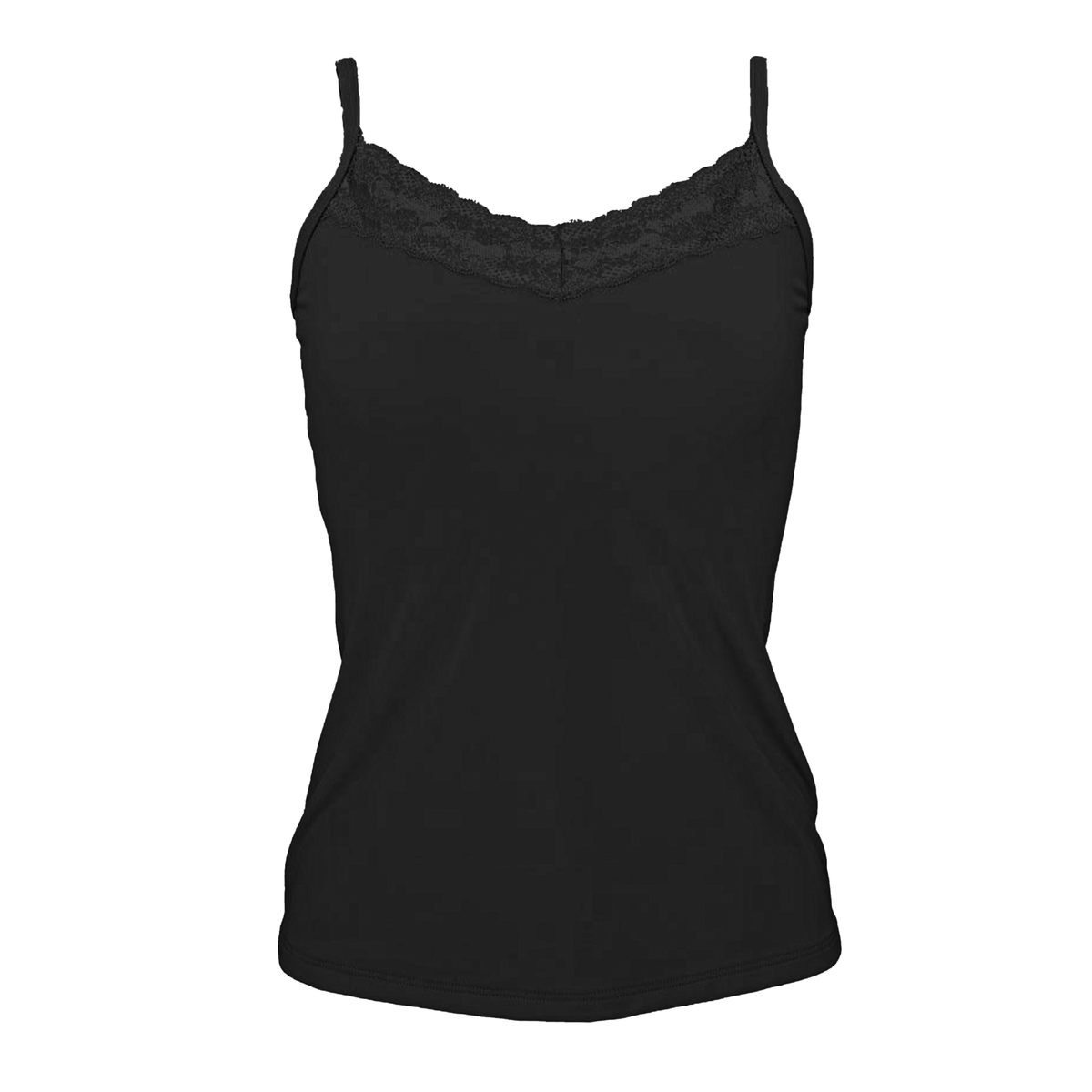 1001500 Camiseta microfibra con detalle de encaje al frente, cuello V y tirantes ajustables.